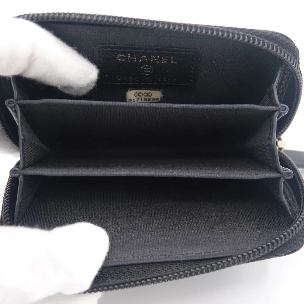 Chanel Boy Zip Around Coin Purse Wallet Lambskin Black